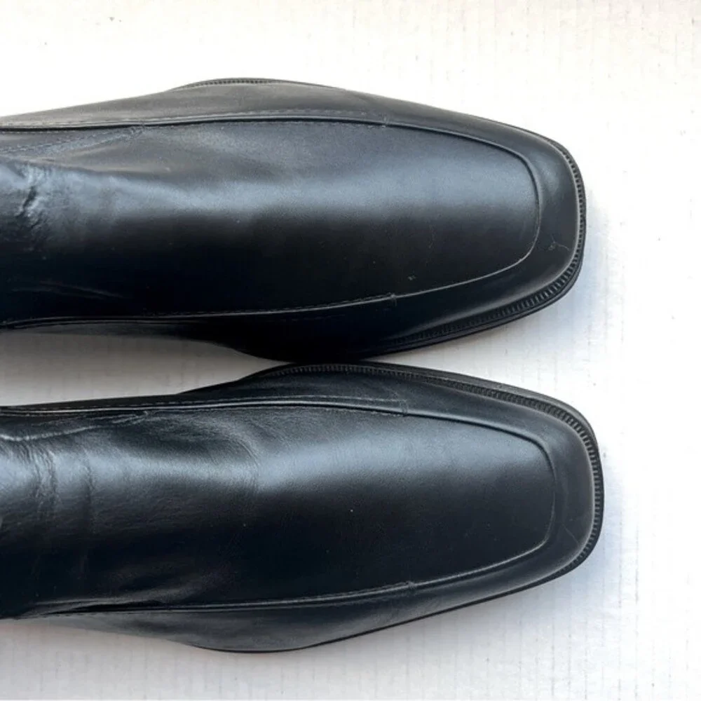 Johnston & Murphy Black Leather‎ Square Toe Slip On Loafer Shoes Men's Size 12